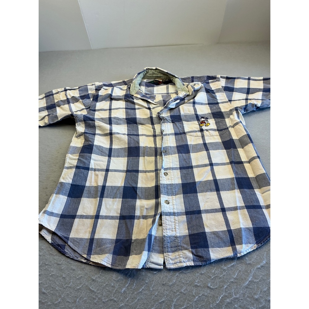 Disney Vintage Plaid Mickey Mouse Embroidered Shirt Size Medium Blue Cotton Y2K
